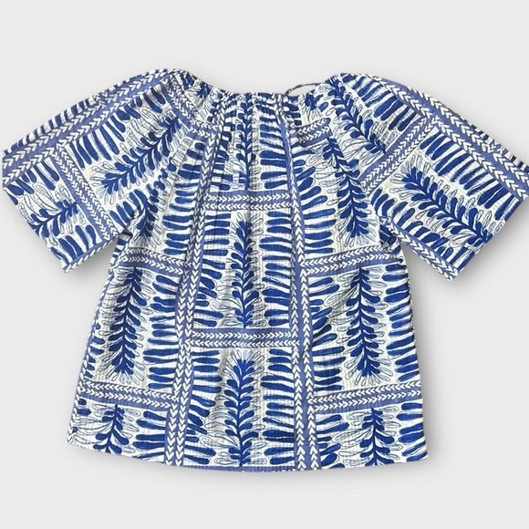 Ann Taylor LOFT Fern Stripe Tasseled V-Neck Blue/White Blouse Size XS - Picture 8 of 13